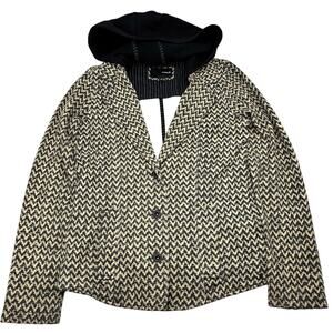 Hurley Black and Tan Herringbone Button Down Hooded Blazer Jacket Jr Size L